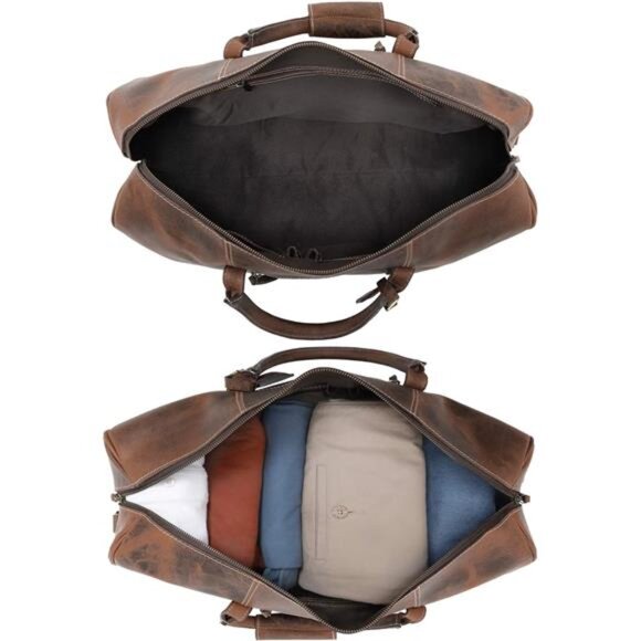 Handmade Leather Travel Duffel Bag - Airplane Underseat Carry On Bags - Picture 4 of 7